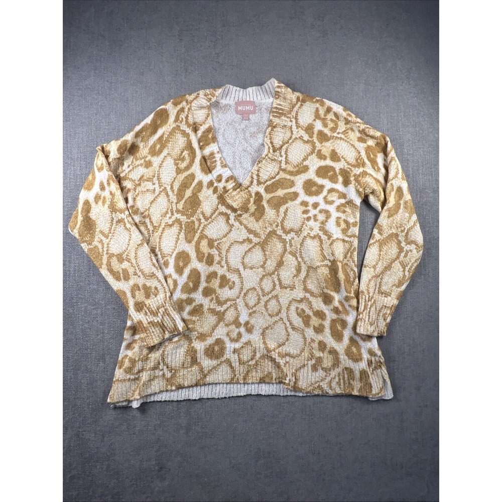 Show Me Your Mumu Cliffside Vneck Sweater Sandy Cheetah Knit Women's SZ Small
